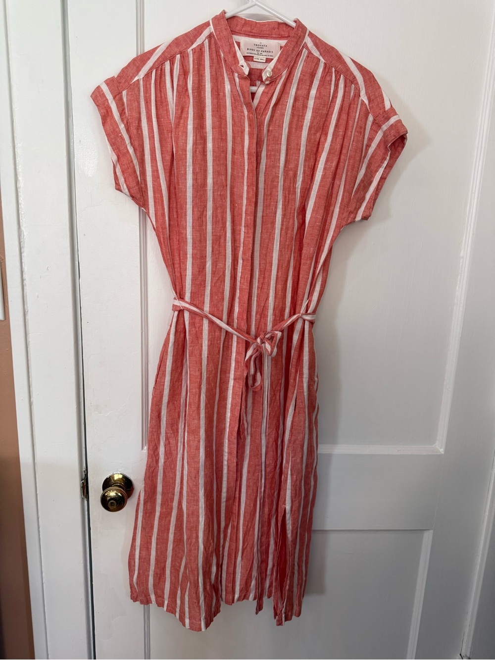 Trovata Red White Striped Midi Shirt Dress Tunic Belt Cap Sleeve EUC Size XS